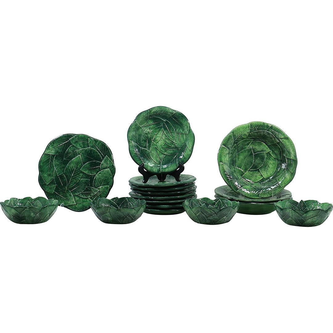 16 Pieces Vietri Foglia Leonardo Majolica Italy Green Ceramic Leaf / Cabbage Plates & Bowls (1 of 20)