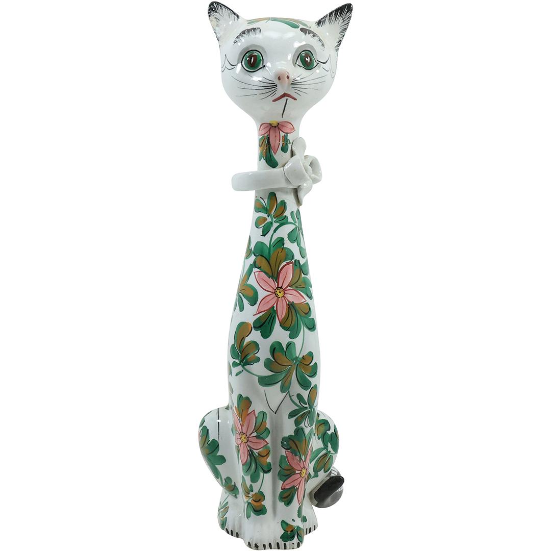 Italian Porcelain Flowers Decorated CAT Figure Statue 15.5 inches height (1 of 18)