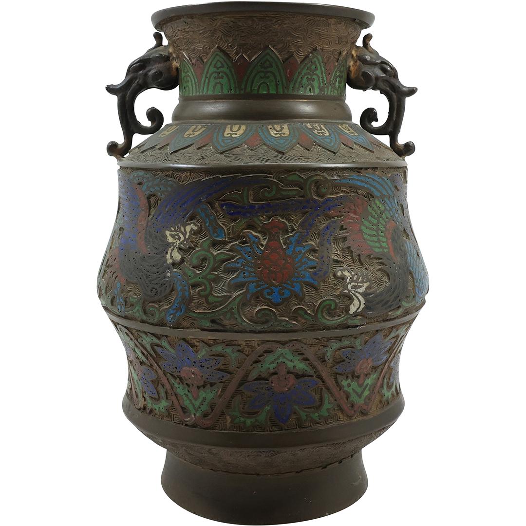 19th C. Antique Chinese Bronze Champleve Enameling Temple Urn 12 inches height (1 of 17)