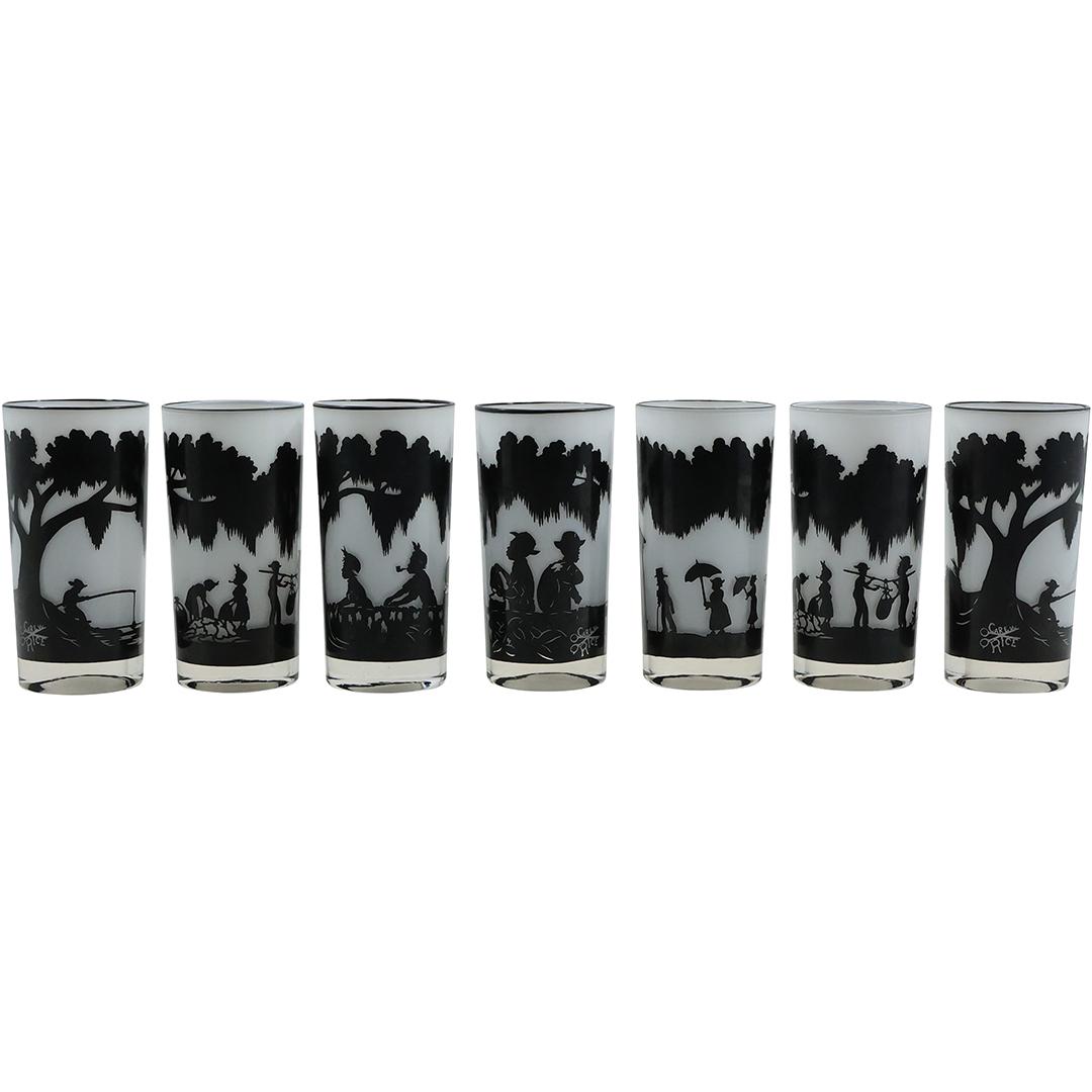 [7] Signed CAREW RICE Black Silhouette Drinking Glasses 5.75 inches height (1 of 17)