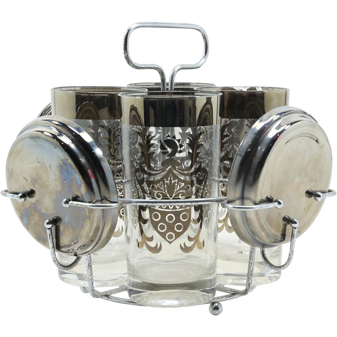 Signed Kimiko Vintage Roman Soldiers Glass Drinking Set in Chrome Caddy, Glasses & Coasters (1 of 19)