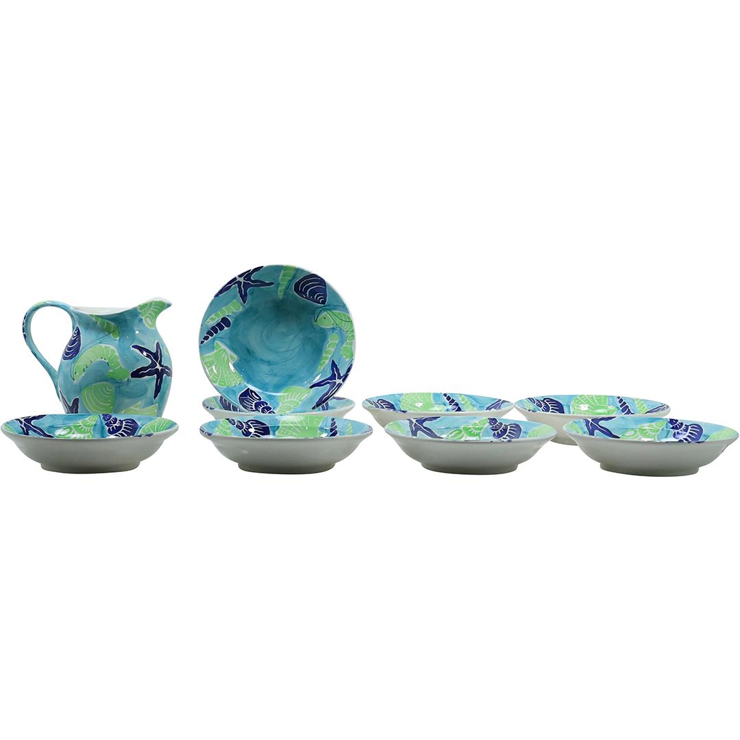 Aquatic Sea Life Italian Ceramic Pitcher and 8 Bowls 8.5 inches diameter (1 of 20)