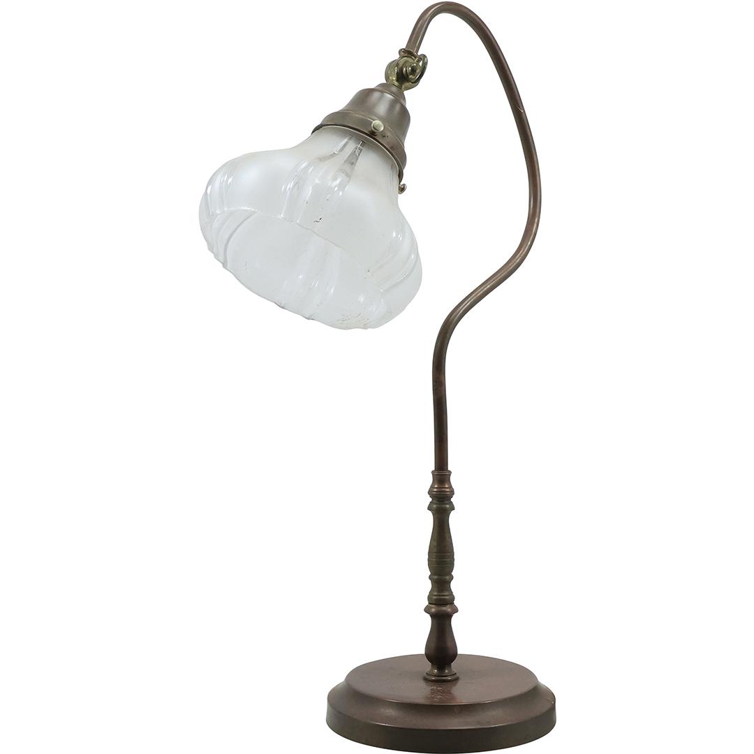 Brass Goose Neck Desk Lamp or Piano Lamp with Glass Tulip Form Shade (1 of 14)