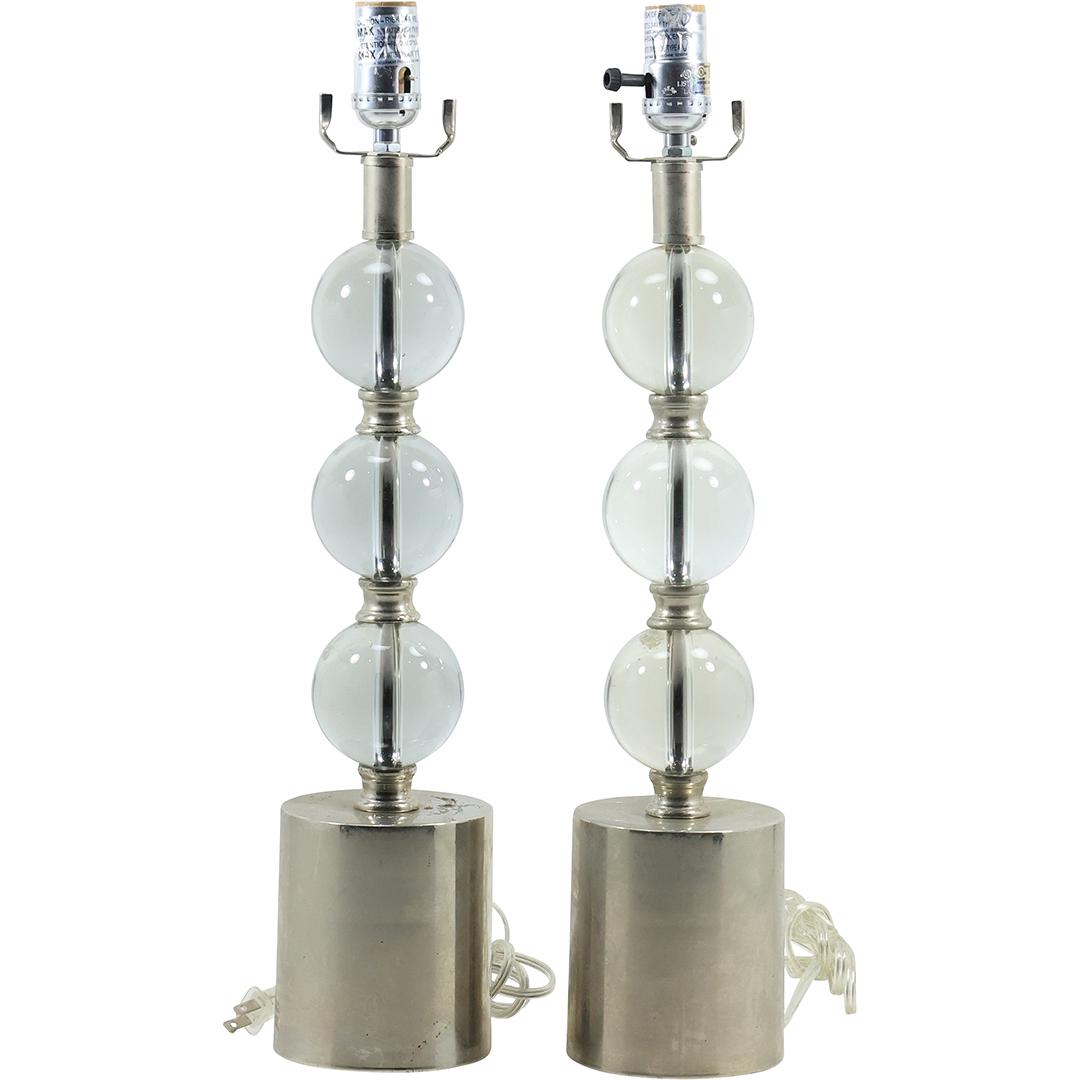 [2] Clear Glass Ball Table Lamps on Chrome Base - Modernism Design 21.5 inches height (1 of 18)