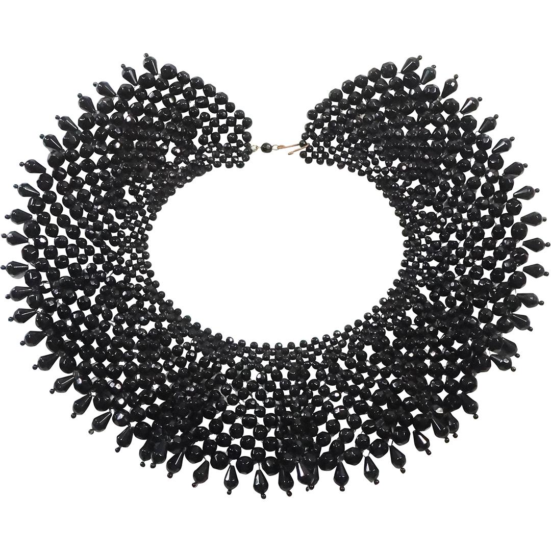 Victorian Style Black Bead Collar 16 inch x 3 inch: Victorian Style Black Bead Collar 16 inch x 3 inch