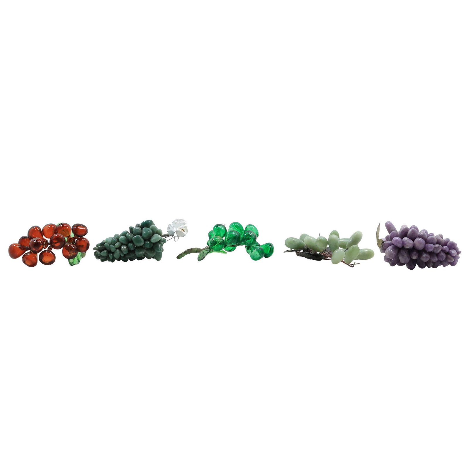[5] Assorted Glass and Jade Grapes Clusters , Sizes Range 2 inches x 3 inches (1 of 20)