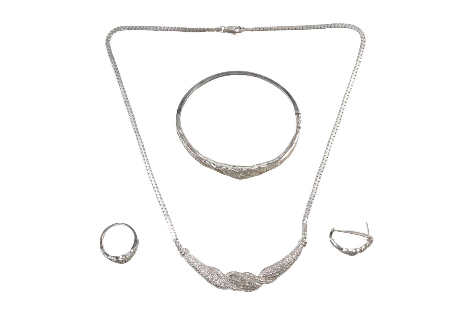 3-Pc Set: .342 KRN Rhodium over Brass with Diamonds Necklace, Bracelet, Ring Size 7 (1 of 18)