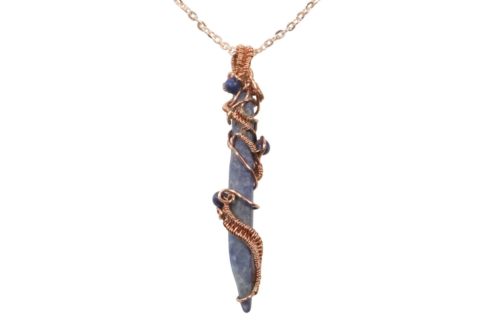 Lapis Quartz Wrapped in Copper Wire Pendant Necklace made by Jewelry Artist Woodstock NY (1 of 11)