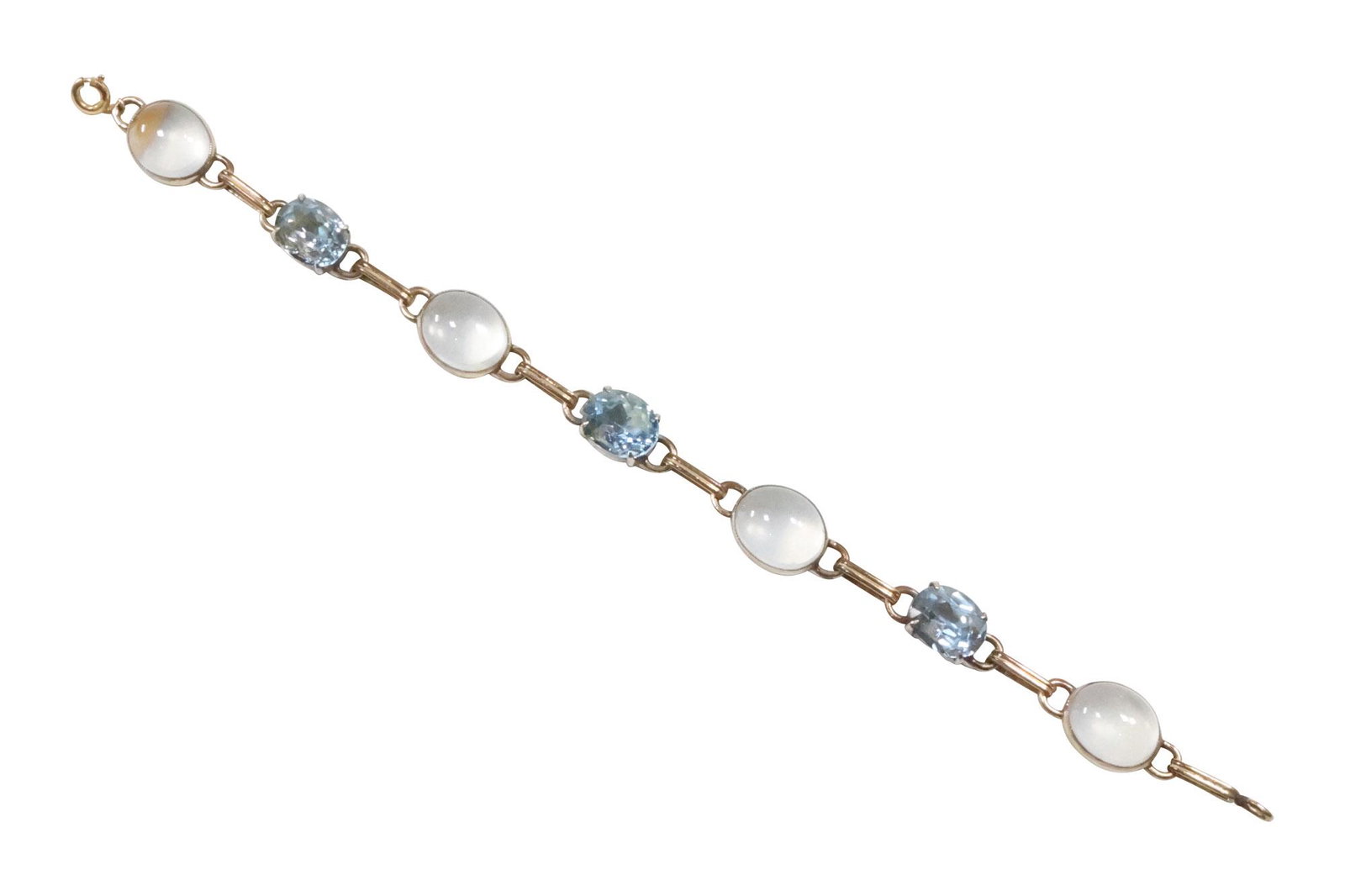 Sterling Silver and 14K Gold Symmetalic Moon Stone Bracelet, Moon Stone & Blue Topaz 7 in. x 3/8 in. (1 of 11)