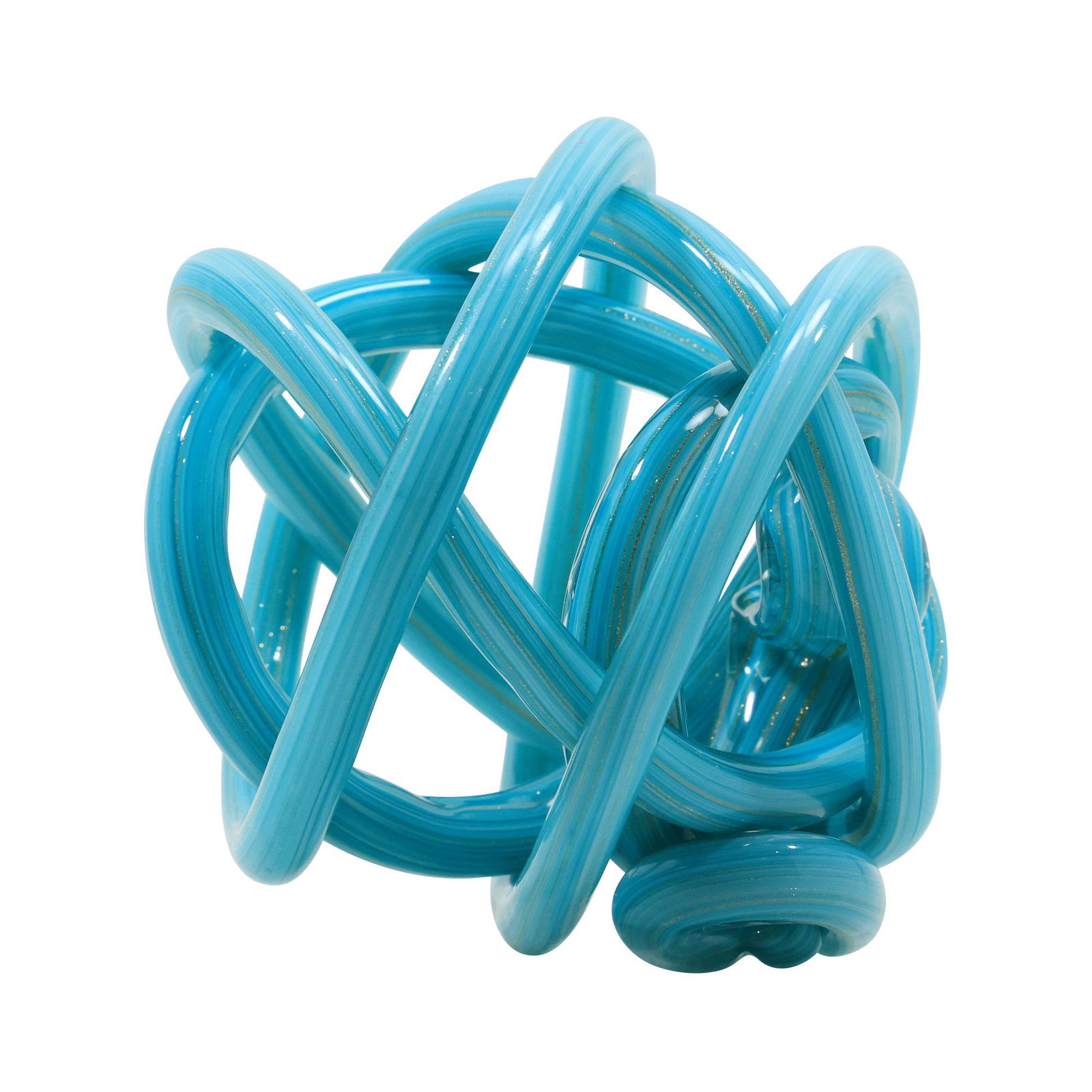 Modern Design Teal Blue Glass "Knot Ball" Sculpture 5 inches diameter (1 of 13)