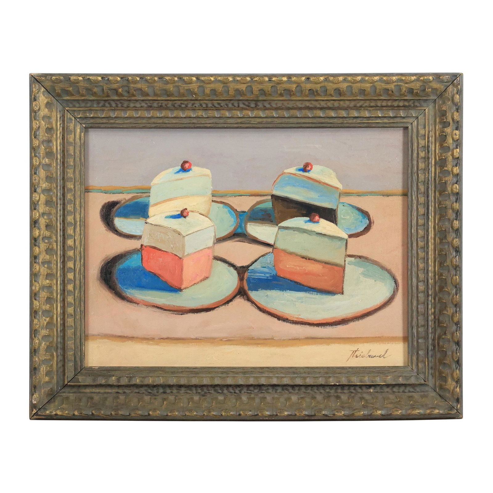 WAYNE THIEBAUD, Oil on Board Painting, Four Slices of Cake, Framed, Signed Thiebaud (1 of 16)