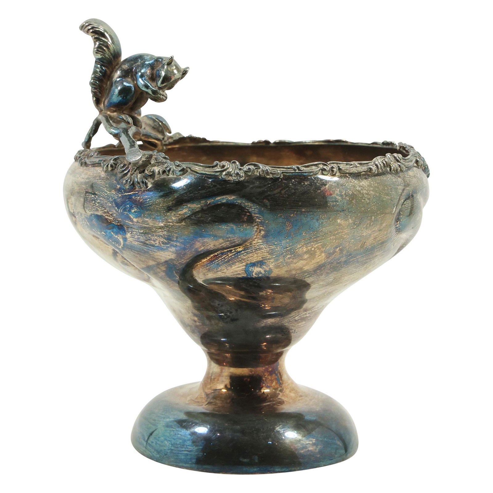 Victorian Silver Plate Pedestal Nut Bowl with Squirrel Figure on Rim 8.25 inches height (1 of 14)