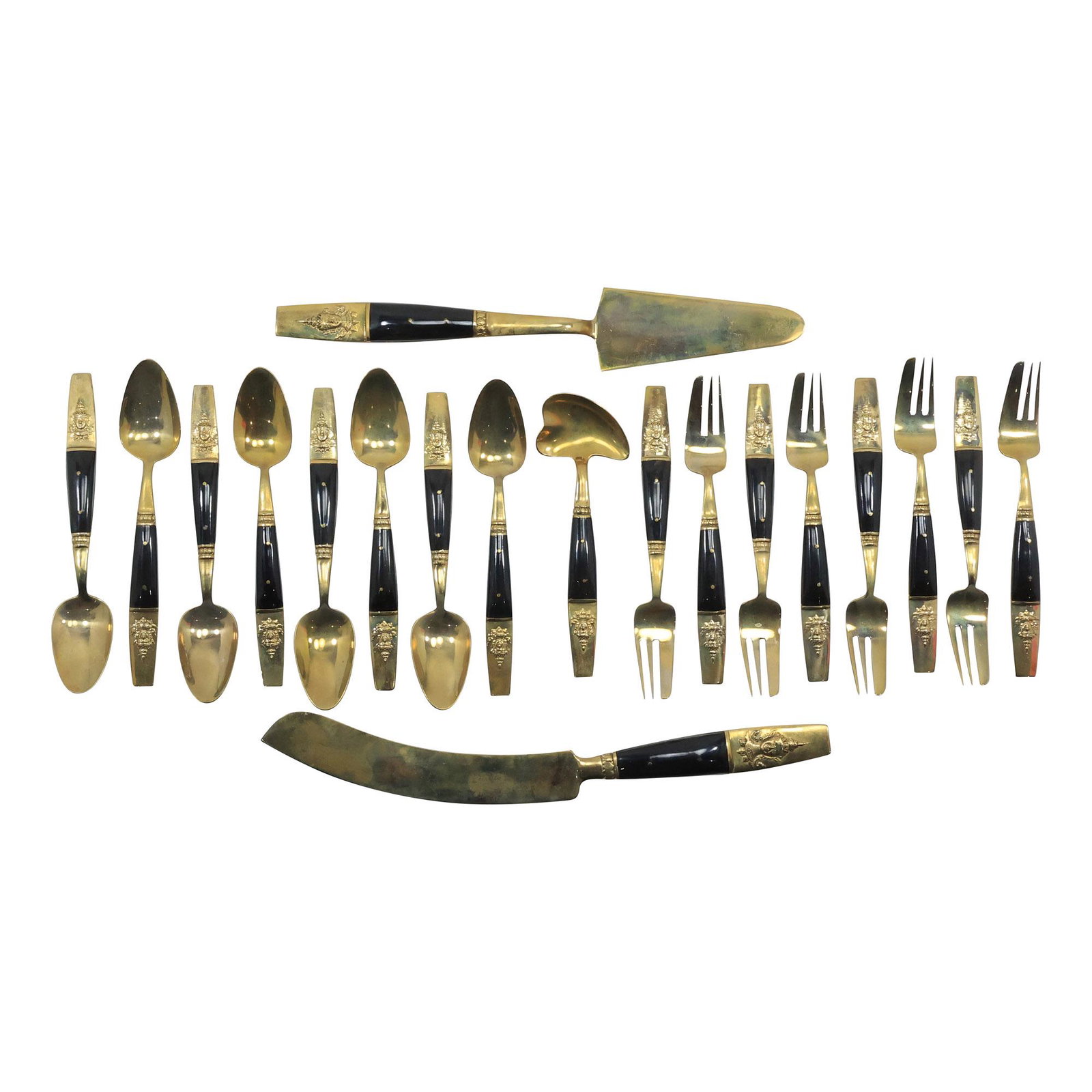 19 Piece Brass Flatware Set in Wooden Fitted Box, S. Samron Thailand (1 of 20)