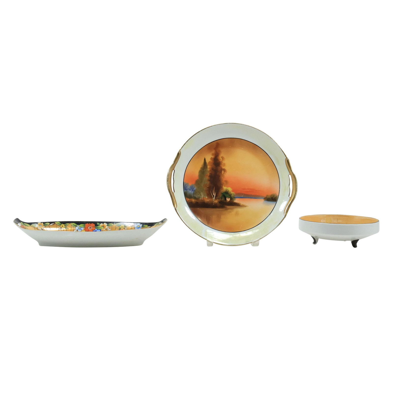 [3] Noritake Japan Decorated Porcelain Dish, Bowl and Platter: [3] Noritake Japan Decorated Porcelain Dish, Bowl and Platter. size: 2 in. x 12 in. (long dish), 1.25 in. x 10.5 in. (plate), 2 in. x 6.25 in. (bowl) The auction house does not ship any items. We offe