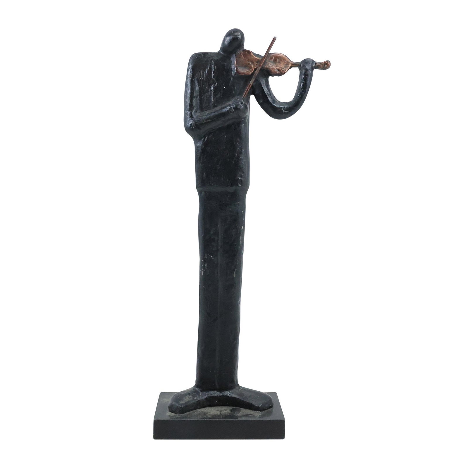 Modernism Tall Cast Metal Musician Playing a Violin 19.75 inches height, Original Patina: Modernism Tall Cast Metal Musician Playing a Violin 19.75 inches height, Original Patina. size: 19.75x6.25 The auction house does not ship any items. We offer our local shipper Gravity Boxes to automa