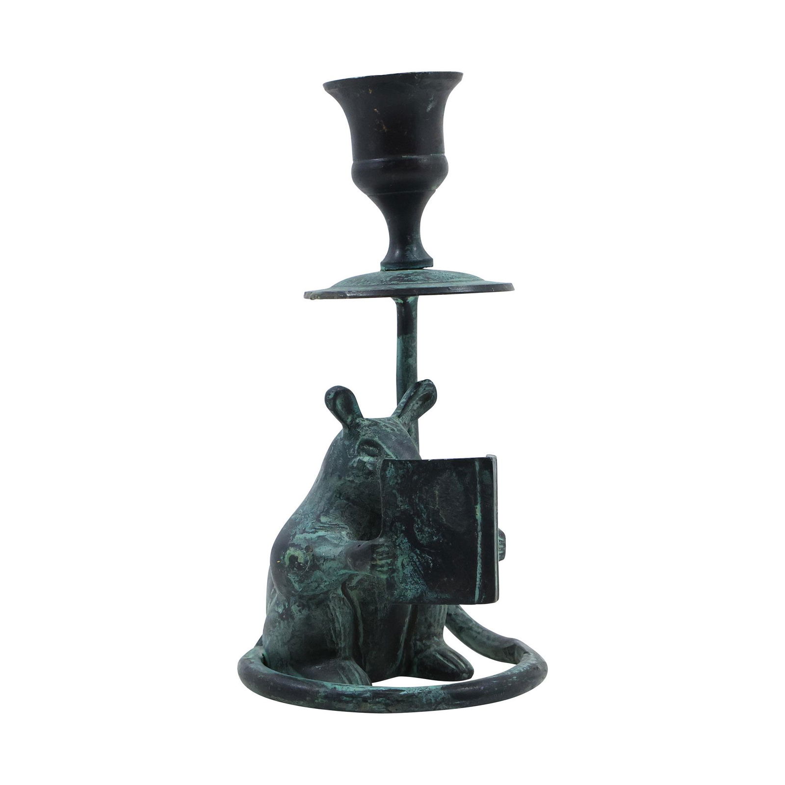 Bronze Mouse Reading a Book Candlestick 6 inches height - Good Patina Finish (1 of 12)