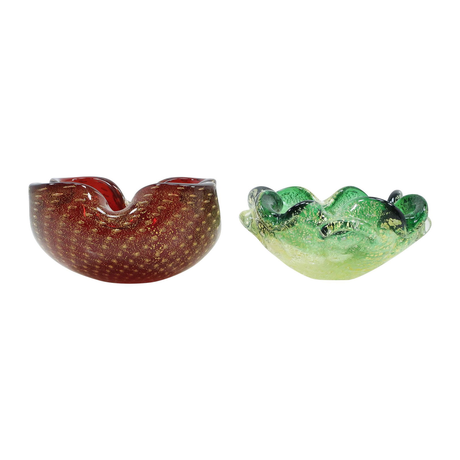 [2] Small Quality Murano Art Glass Bowls, Red and Green 4.5 in. and 5 in. diameter (1 of 17)