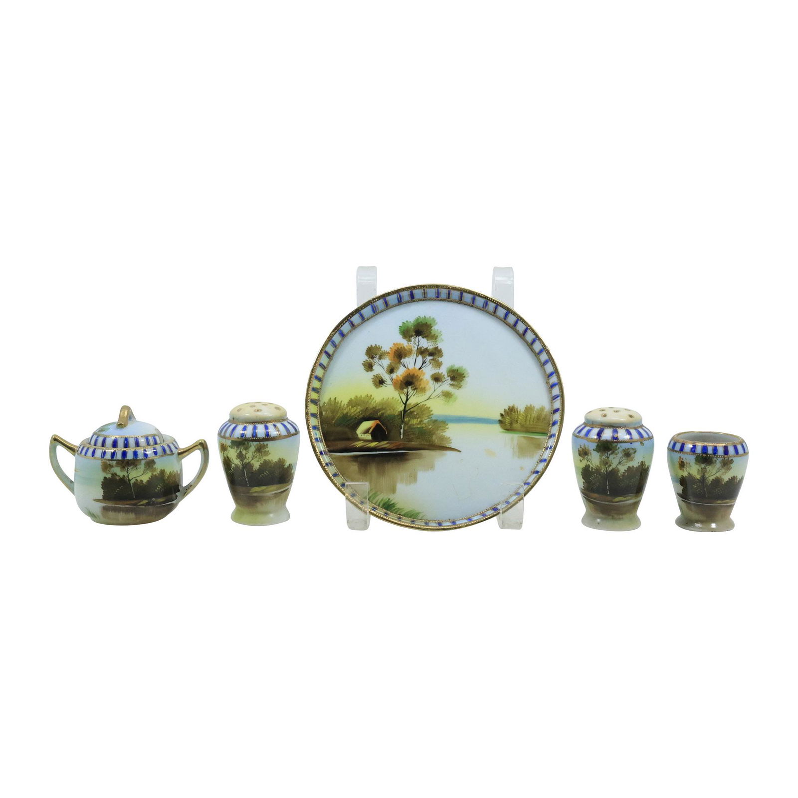 5-Pc 1920s Porcelain Hand Painted Japan Condiment Set on Round Tray (1 of 20)