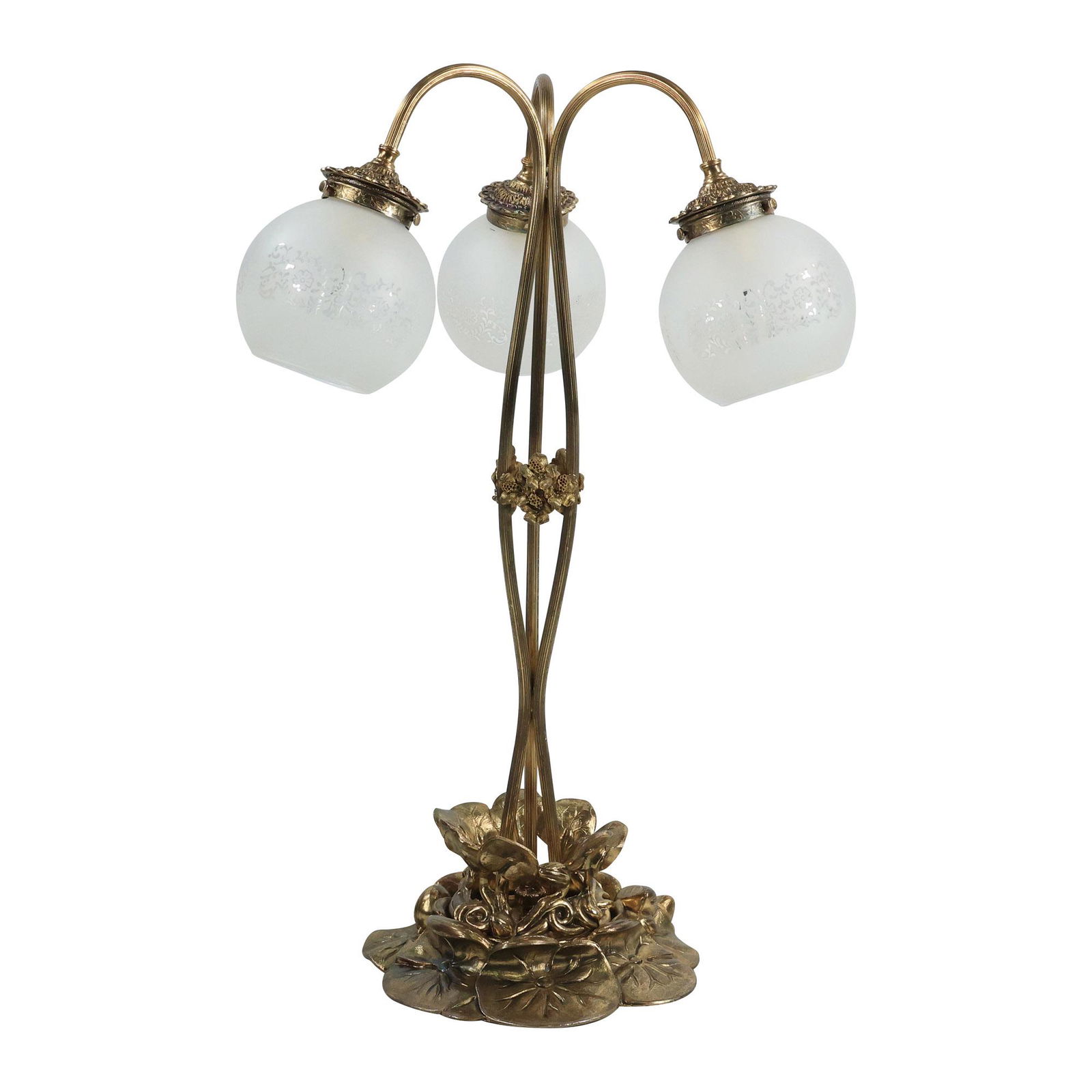 Decorator Lily Pad Base 3-Light Table Lamp with Glass Acid Etched Ball Shades 25 in. height (1 of 18)