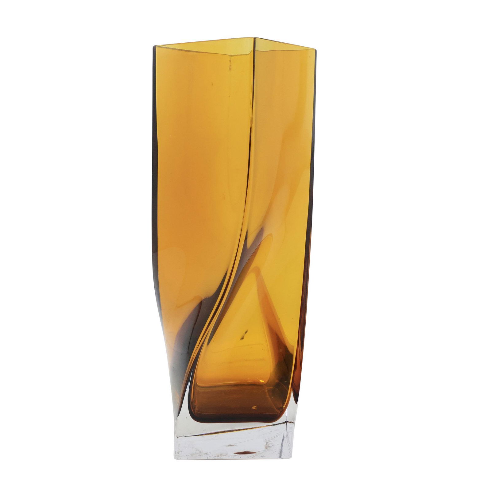 Mid-Century Modern Amber Square Vase with a Twist, 15.75 inches height (1 of 17)