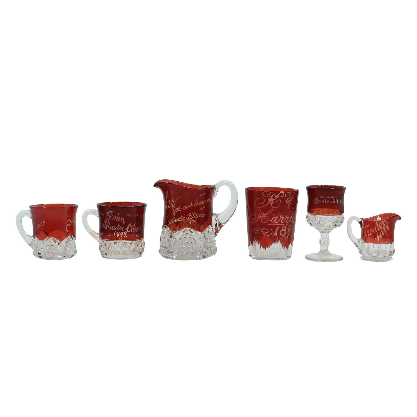 [6] Assorted Turn of the Century Era Ruby Flash Souvenir Pitchers, Goblets (1 of 17)