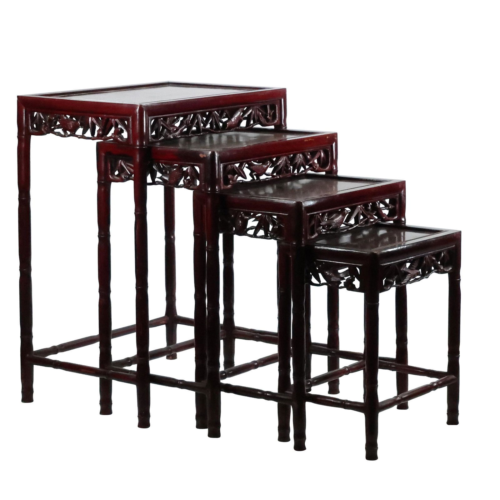 Nesting of 4 Chinese Carved Skirts Mahogany Stack Table Stands (1 of 20)