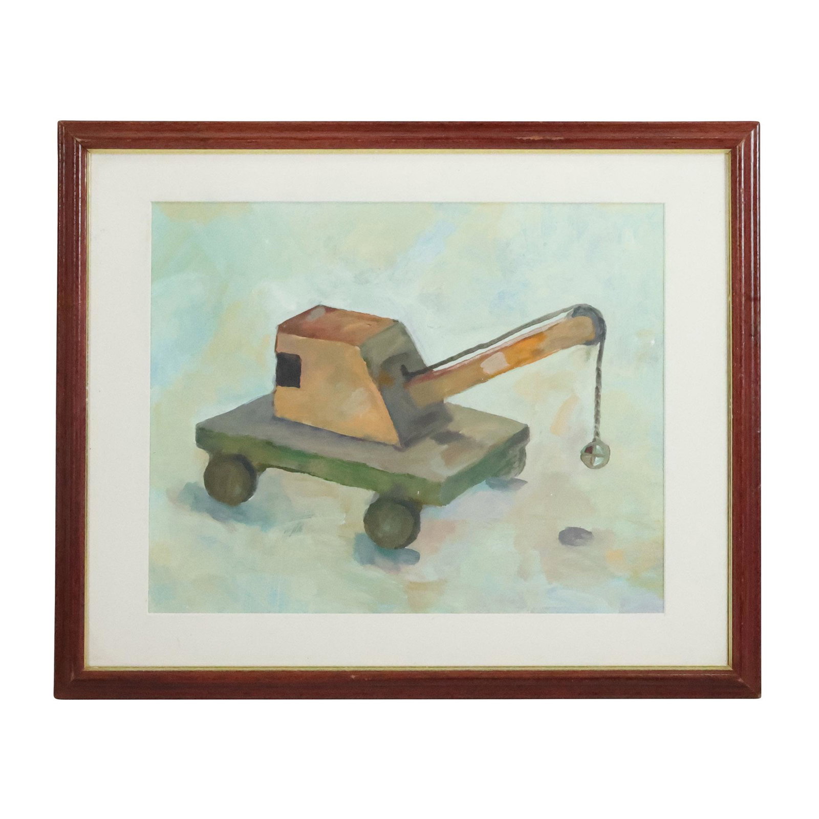 Oil Painting of an Industrial Era Wrecking Ball Machinery, Framed: Oil Painting of an Industrial Era Wrecking Ball Machinery, Framed. size: 12.5 x 16 matte, 17.75 x 21.75 outside frame