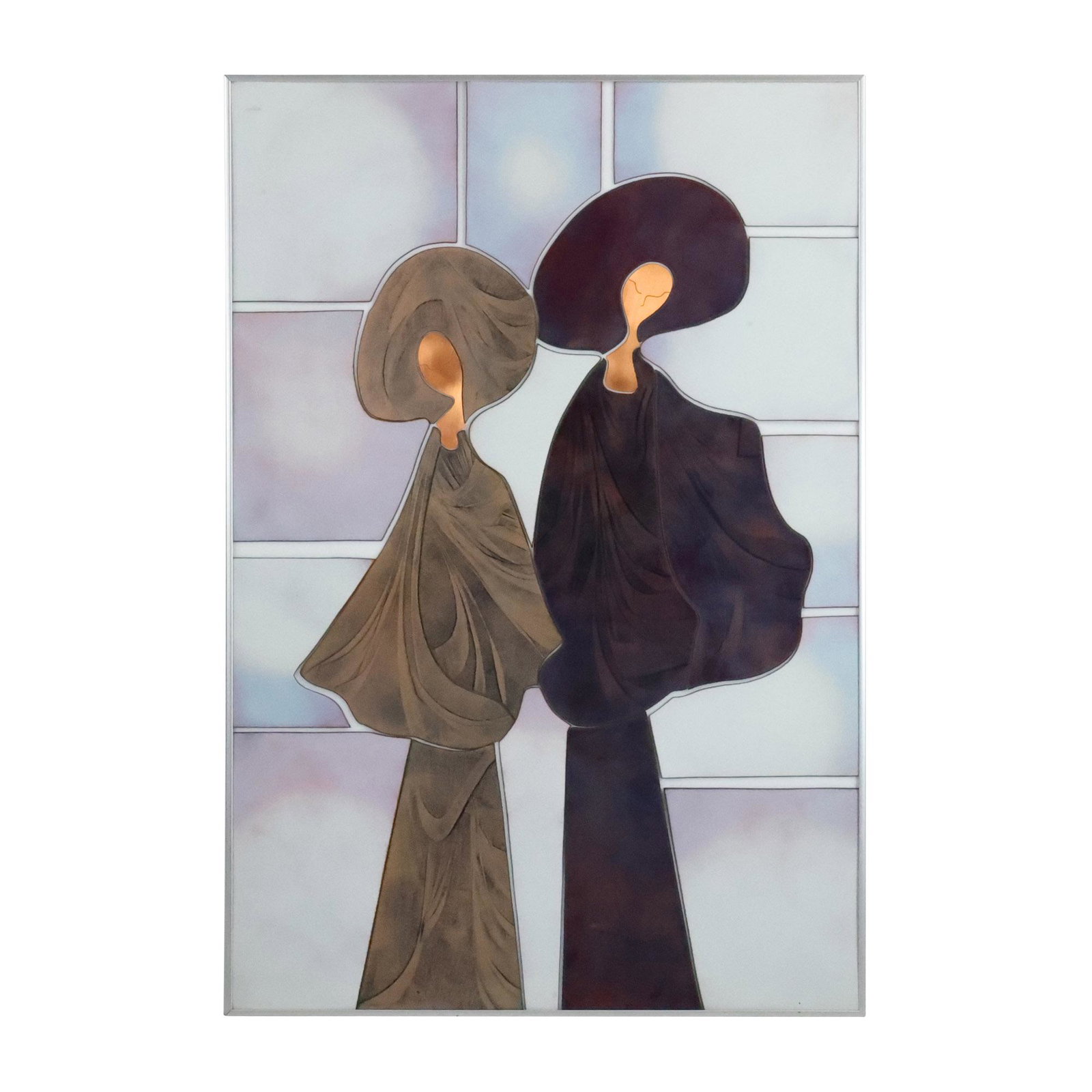 Shirley Rosenthal (1925-2015) American, Enamel Art Framed 2 Fashion Women, Label on Verso (1 of 12)