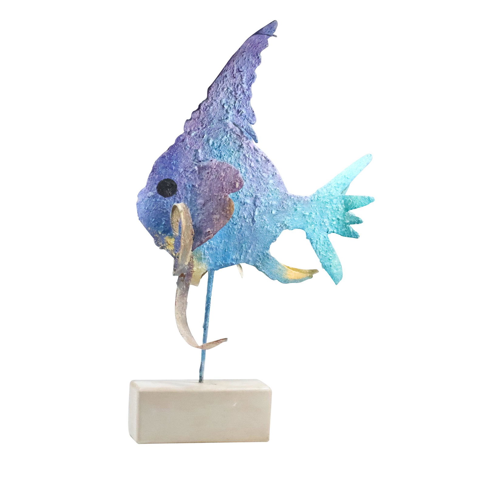 20th C. Tropical Fish Enameled Metal Sculpture mounted on Marble Base 24.5 inches height (1 of 18)