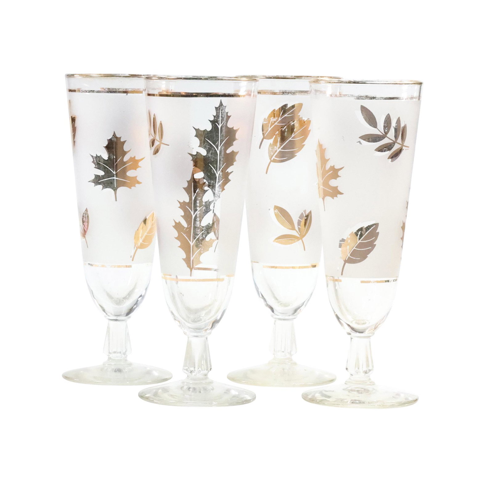 [4] Libbey Glass Pilsner Glasses with Gold Leaves 8.25 inches height (1 of 8)