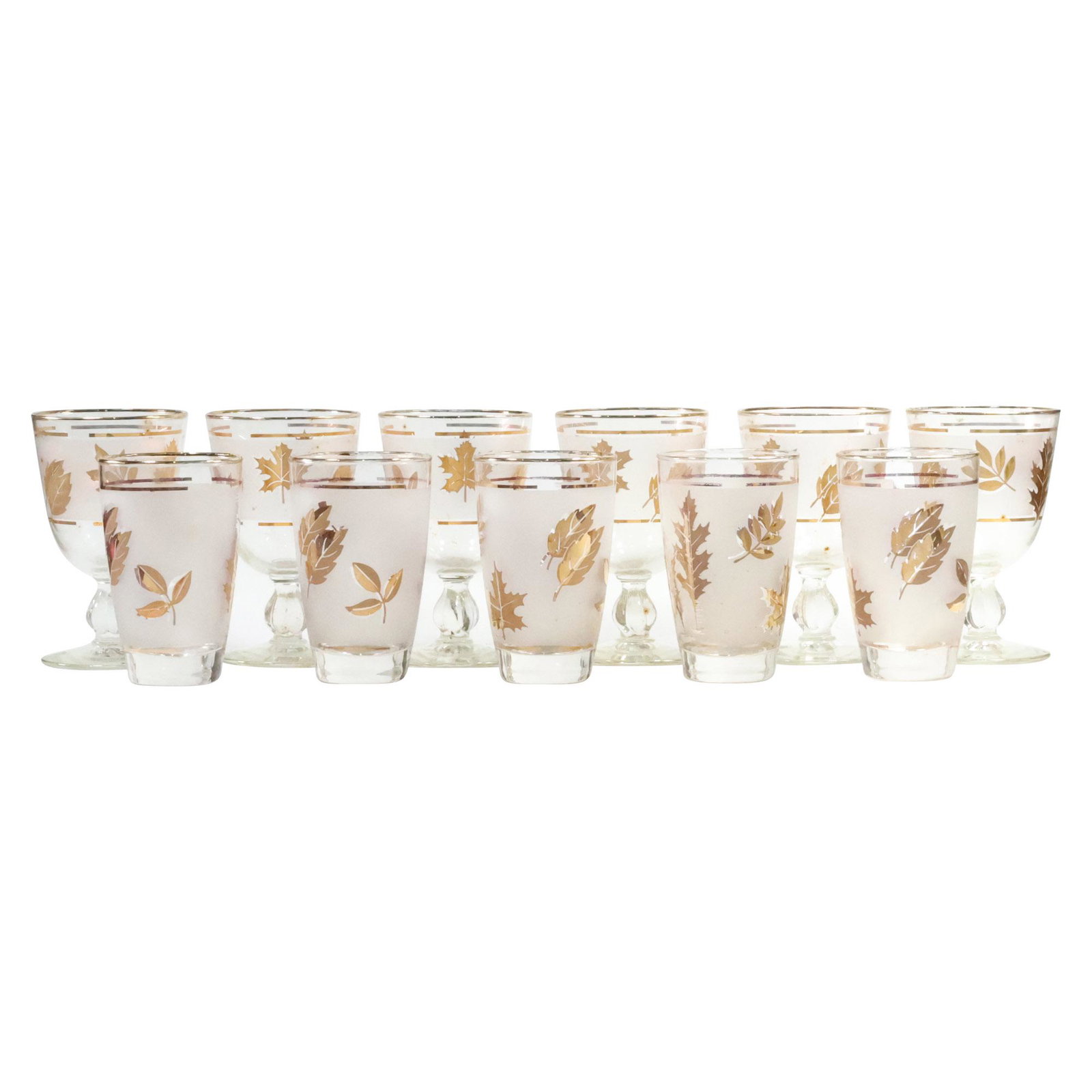 [11] Libbey Cocktail Glasses Gold Leaves Pattern in 2 Sizes 6 and 5: [11] Libbey Cocktail Glasses Gold Leaves Pattern in 2 Sizes 6 and 5. size: 6x (5.5 x 3.5), 5x (4.75 x 3)