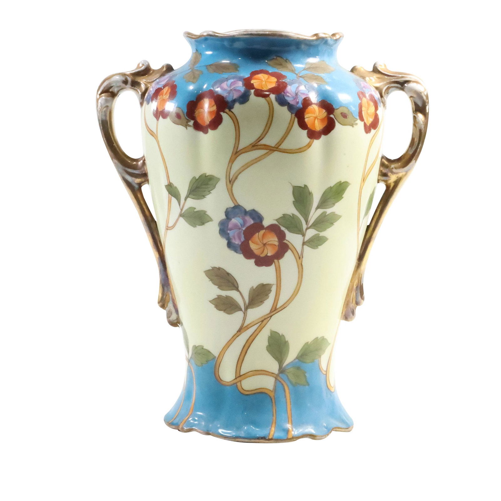 Noritake Art Nouveau Fine Porcelain Handled Vase with Flowers Design 9 inches height (1 of 19)