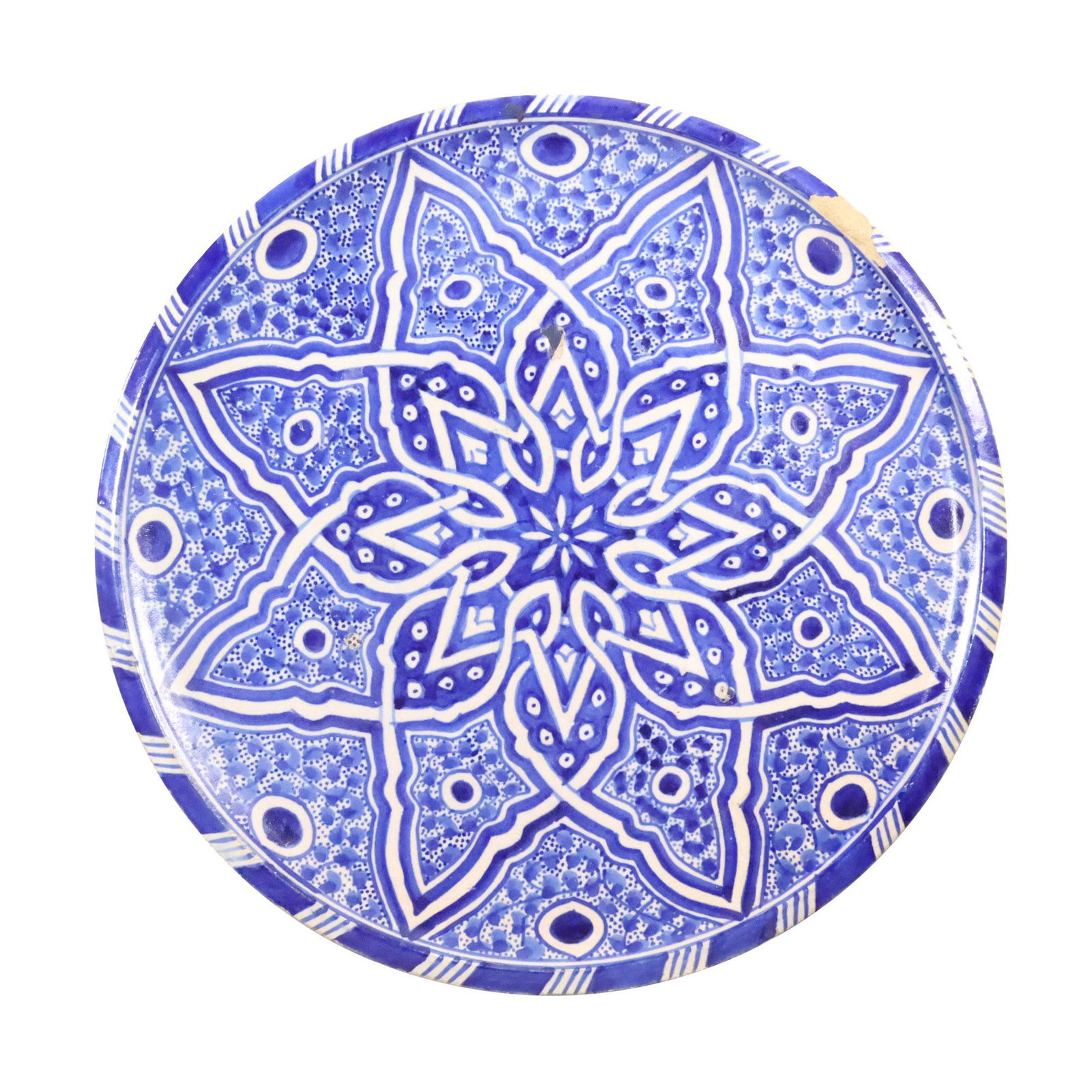Blue and White Moroccan Art Pottery Plate Spectrum Design 11.5 inches diameter (1 of 15)