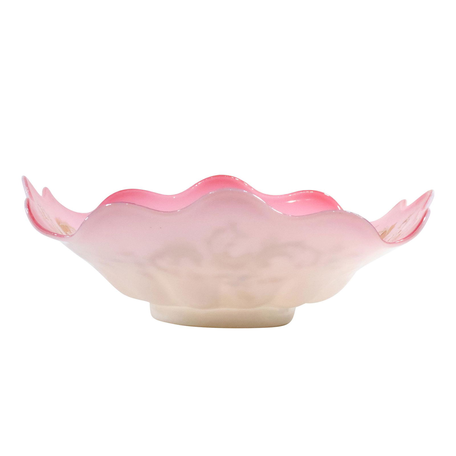 19th C. Victorian Peachblow Glass Brides Basket Bowl Enamel Decorated 11 inches diameter (1 of 11)