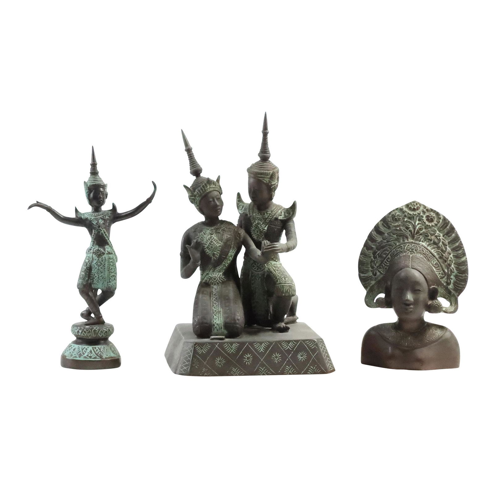 [3] Bronze Southeast Asian Bust Tribal Woman, Bronze Buddha Temple Guards, Dancer (1 of 18)