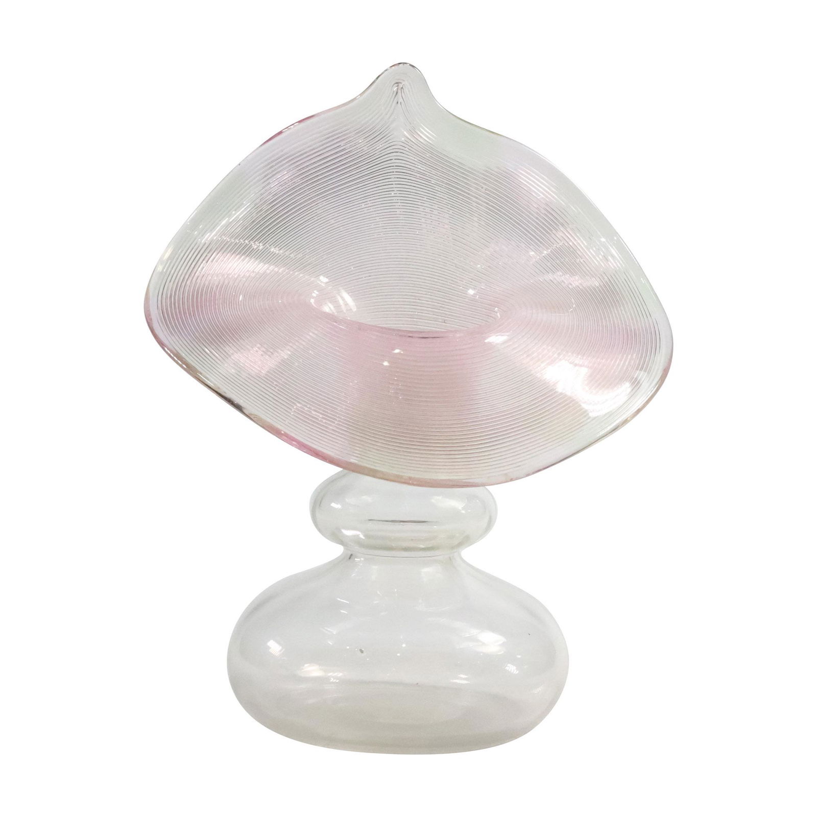 Iridescent Jack in the Pulpit Vase with Pink Threading Top 7.25 inches height: Iridescent Jack in the Pulpit Vase with Pink Threading Top 7.25 inches height. size: 7.25 x 6 x 4.25
