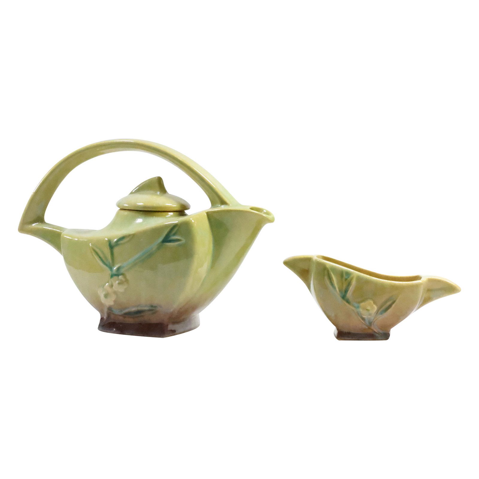 Roseville USA Art Pottery Tea Pot and matching Creamer, Floral Pattern (1 of 16)