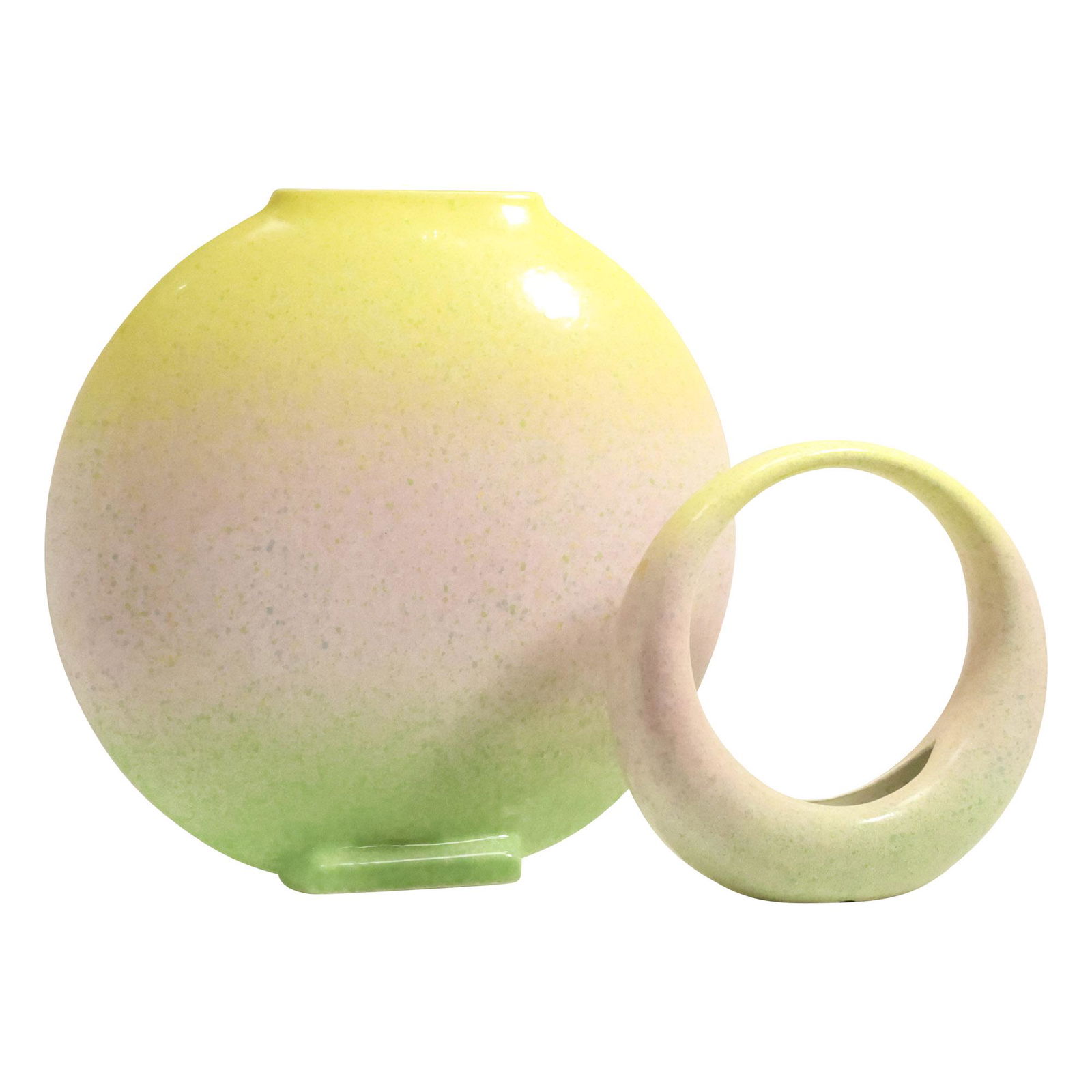 2-Pc Set Italian Ceramic Modern Design Vases Yellows, Green 10 in. & 15.5 in. heights (1 of 17)