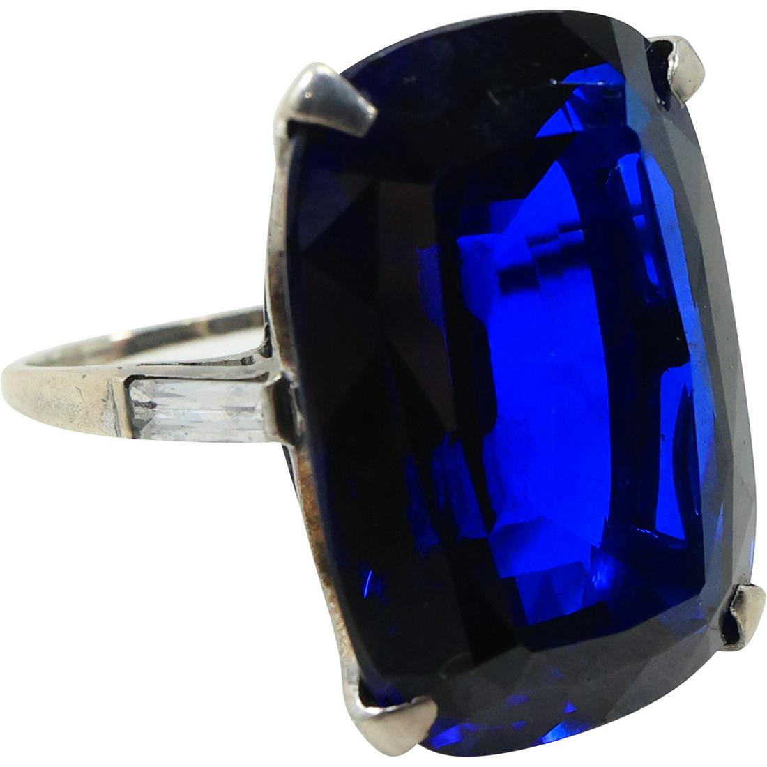 .925 Sterling Silver Blue Spinel Approx. 40 Cts. Ring Size 8.25  , 3/4 in. x 1 in. (1 of 11)