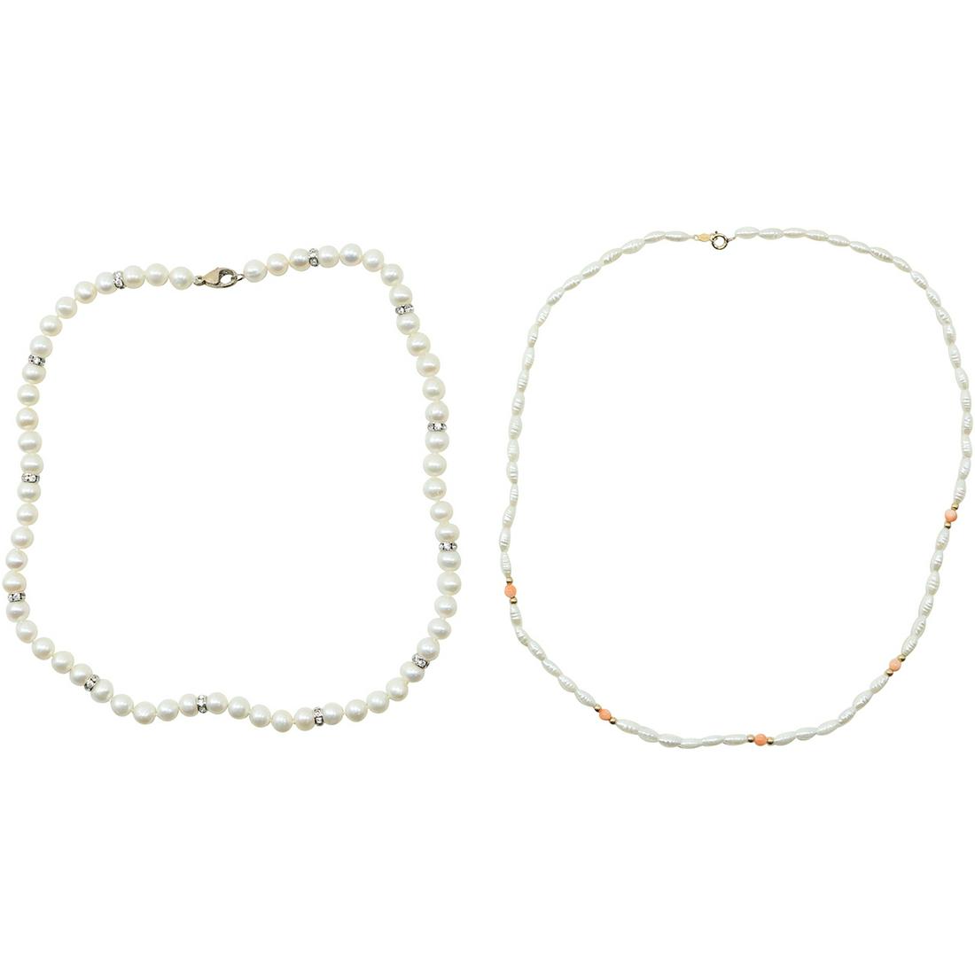 [2] Cultured Freshwater Pearls Necklace CZ .925 Sterling Clasp; 14K GF Clasp Seed Pearls (1 of 11)