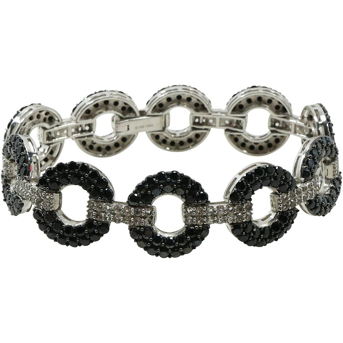 Sterling Silver with Black Onyx, Clear Crystals Bracelet 8 1/2 in. x 3/4 in. (1 of 12)