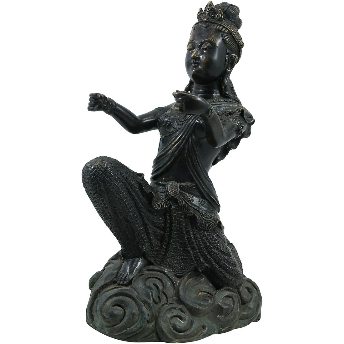 Antique Bronze Tibetan Buddhist Goddess 14.75 inches height, Original Patina (1 of 19)