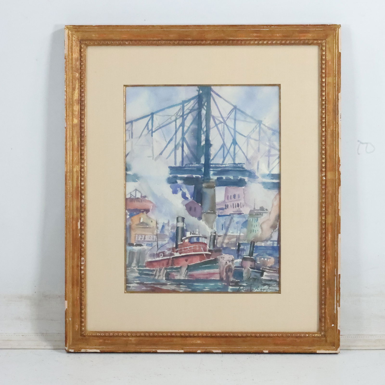 John Whorf; 20thC. American Watercolor The East River, NYC Signed (1 of 11)