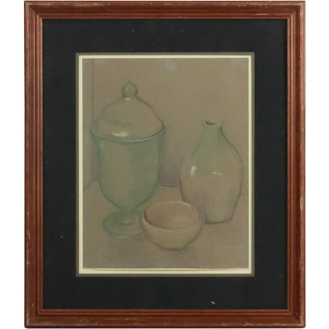 Modernism Colored Graphite Drawing Still Life with Monogram Signature , Framed (1 of 9)