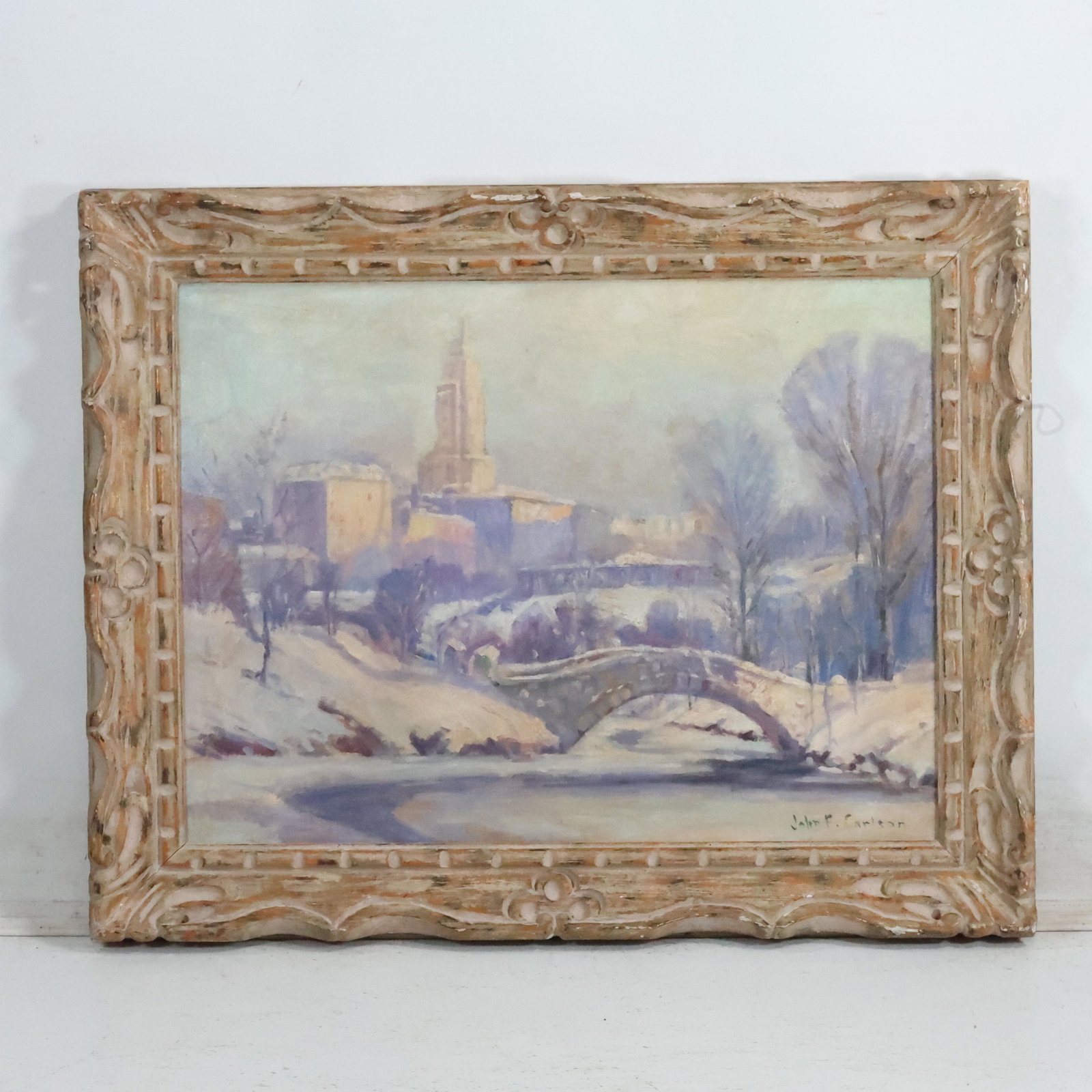 John F. Carlson; American Oil Central Park in Winter. Signed (1 of 15)