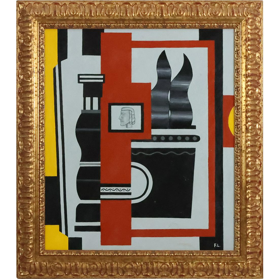 after Fernand Leger, Abstract Composition Oil on Board, Framed, Bears "F.L" lower right (1 of 13)