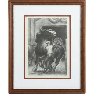 John Steuart Curry, Lithograph " Prize Stallion" , Pencil Signed, Framed: John Steuart Curry, Lithograph " Prize Stallion" , Pencil Signed, Framed. size: 10.75 x 7.75 matte, 16.5 x 13.5 outside frame. ASKart: John Steuart Curry (1897 - 1946) was active/lived in Kansas, Penn