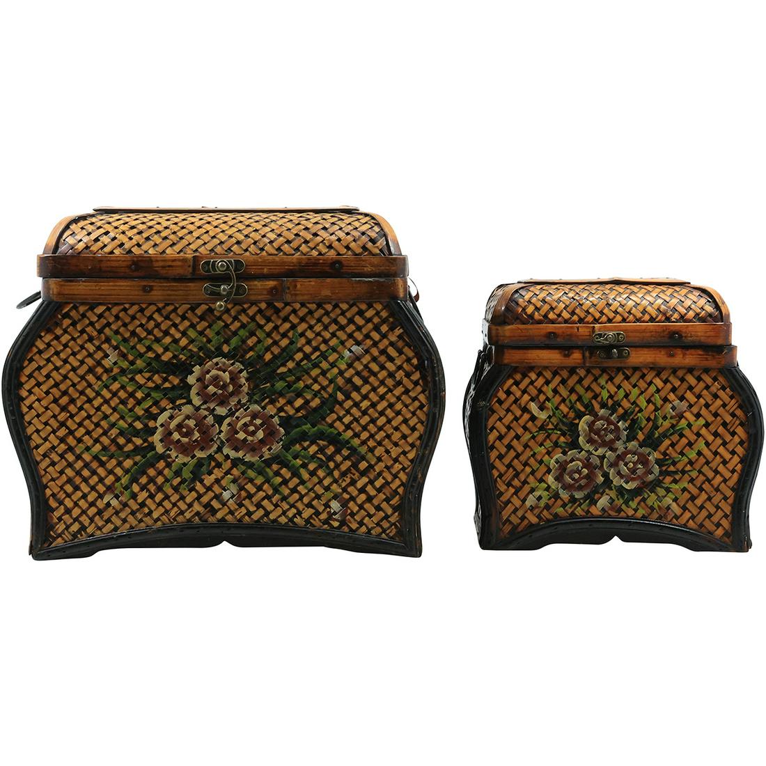 [2] Rattan Weaved Decorative Covered Basket Boxes in 2 different sizes (1 of 20)