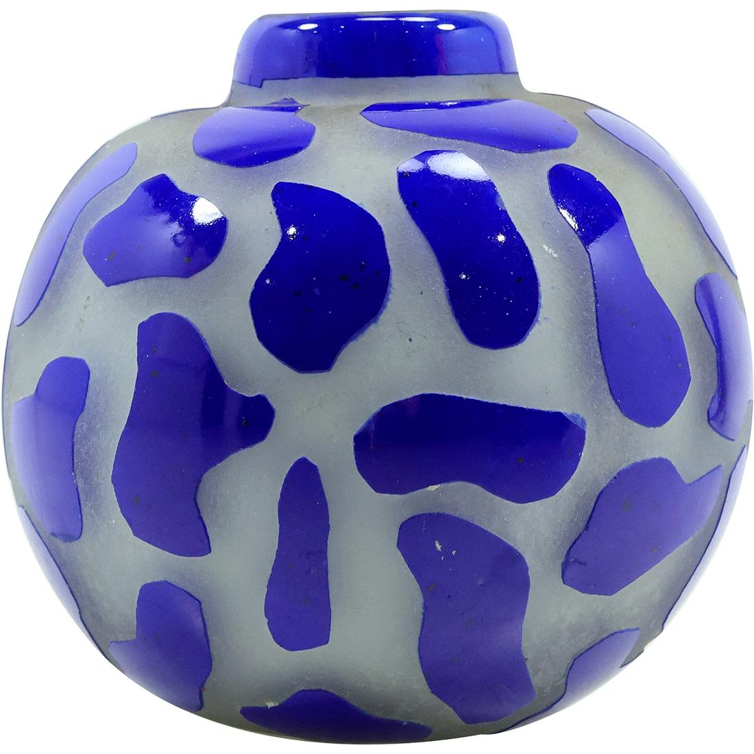 Abstract Art Glass Round Ball Shape Cobalt Blue Cameo Cut Vase 6 inches height (1 of 12)
