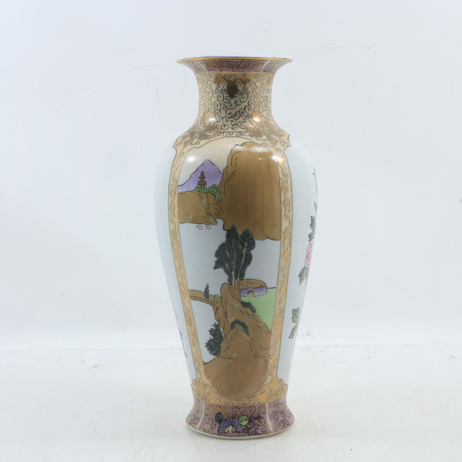 Hand Painted Nippon Tall Porcelain Vase with Mountainous Landscapes Scene 12.5 inches height (1 of 18)